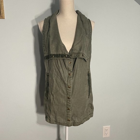 Anthropologie Marrakech Tombolo Vest S small natural army green snap layer boho - Picture 3 of 7